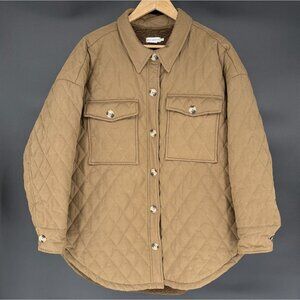 Good American Women's Oversized Quilted Shacket 3/4 (L/XL) Light Brown Outdoor